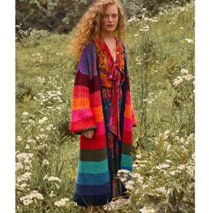 Farm Rio oversized long line rainbow multicolor striped cardigan
